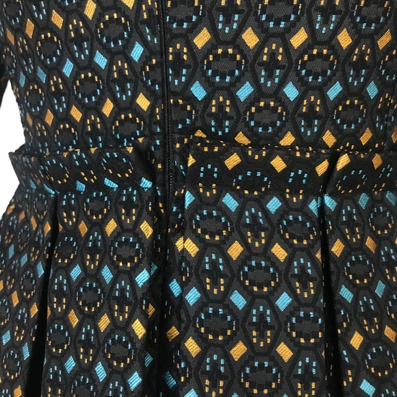 Love & Girl Blue & Gold Geometric Jacquard Dress L - Picture 12 of 14